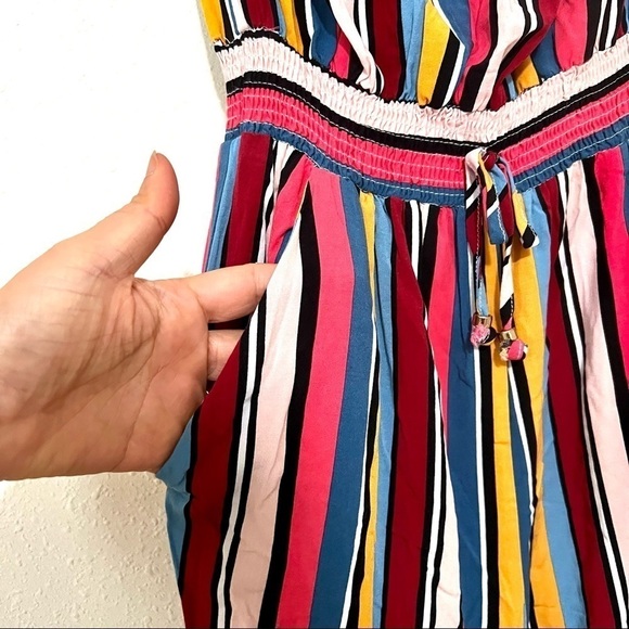 GUESS Women's rainbow stripes bohemian Strapless Jumpsuit wide leg womens XS - Picture 5 of 10